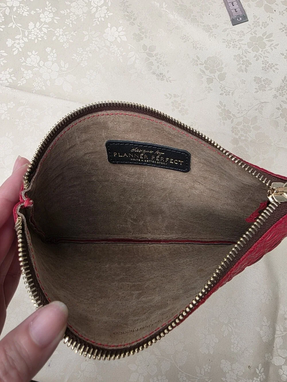 Planner Perfect Red Alligator Croc Embossed Leather Zippered Pouch Clutch